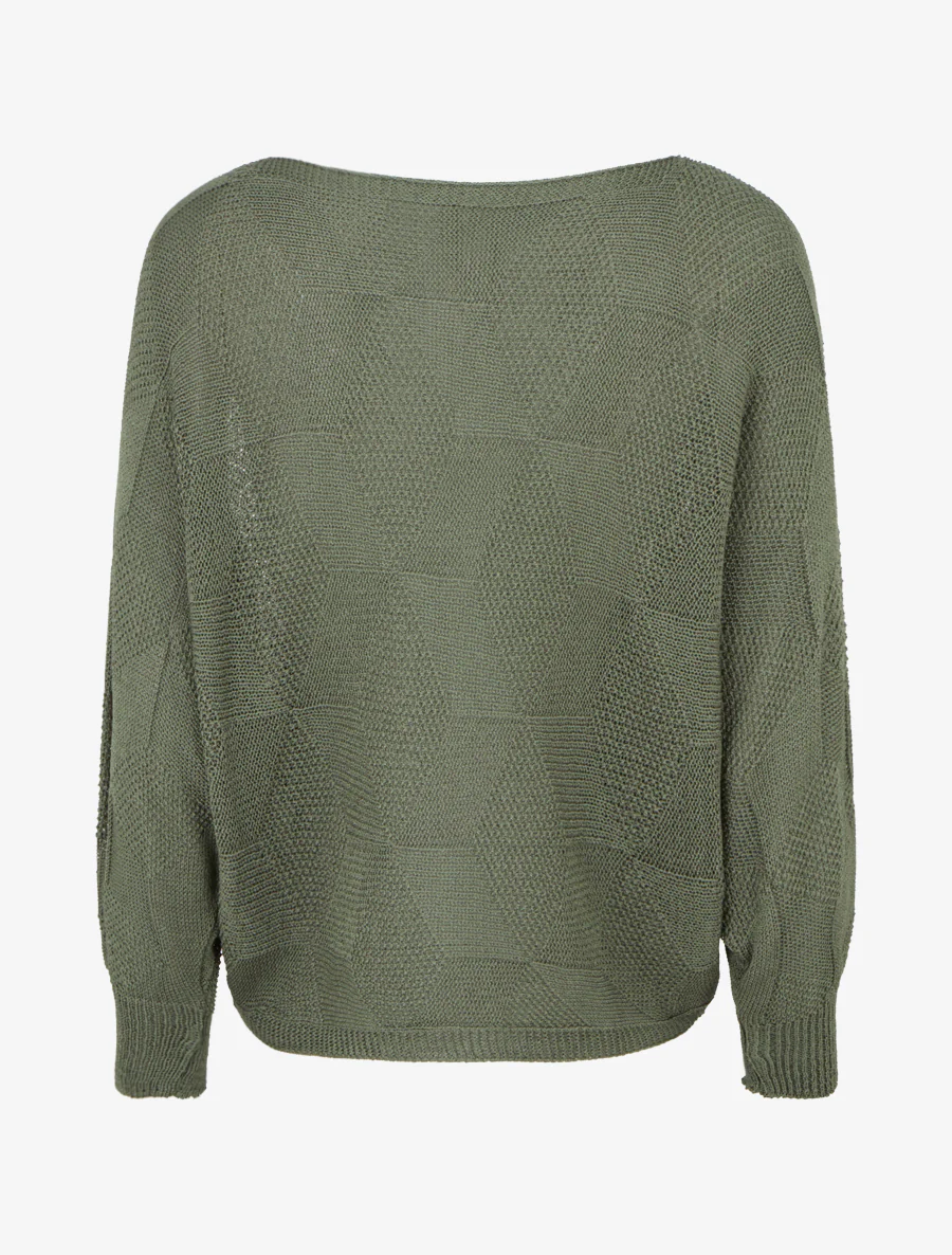 Ruime trui met ruitpatroon - Kaki - Image 2