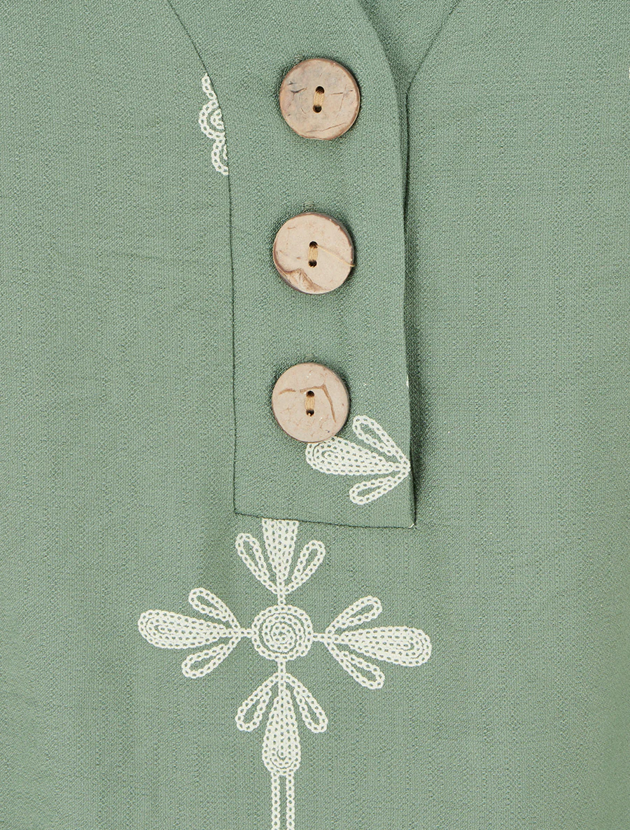 Ruimvallend top met korte mouwen en bloemenprint - Kaki - Image 3