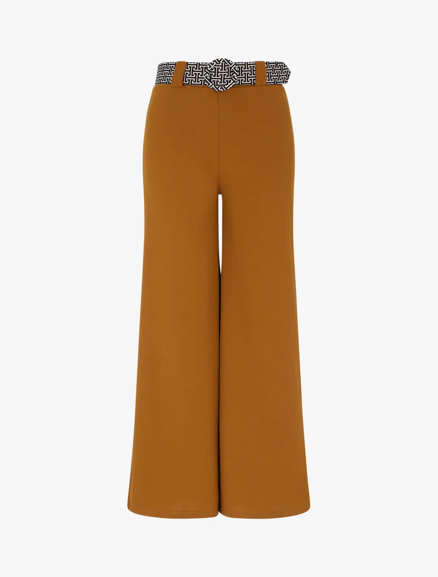 Ruimvallende broek met hoge taille en stijlvolle ceintuur - Kameel