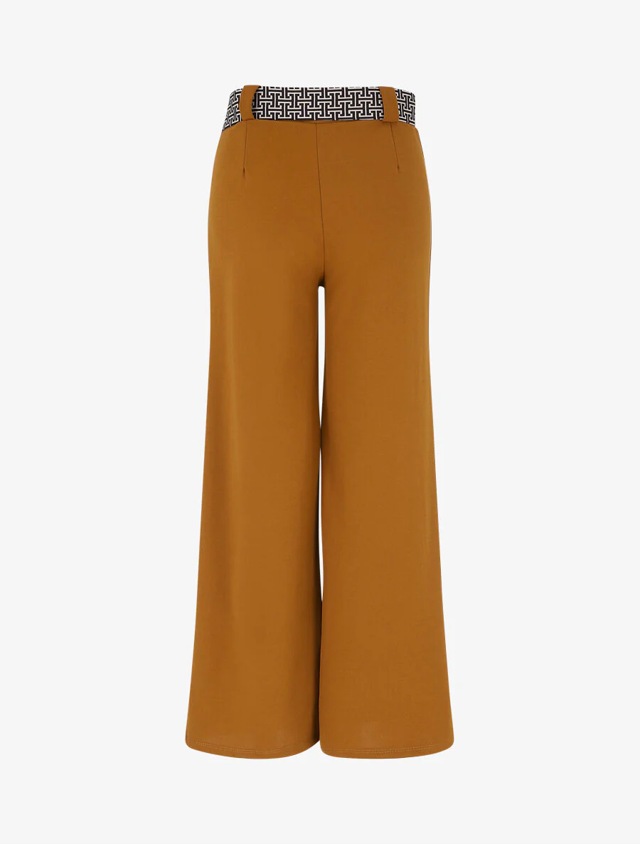 Ruimvallende broek met hoge taille en stijlvolle ceintuur - Kameel - Image 2