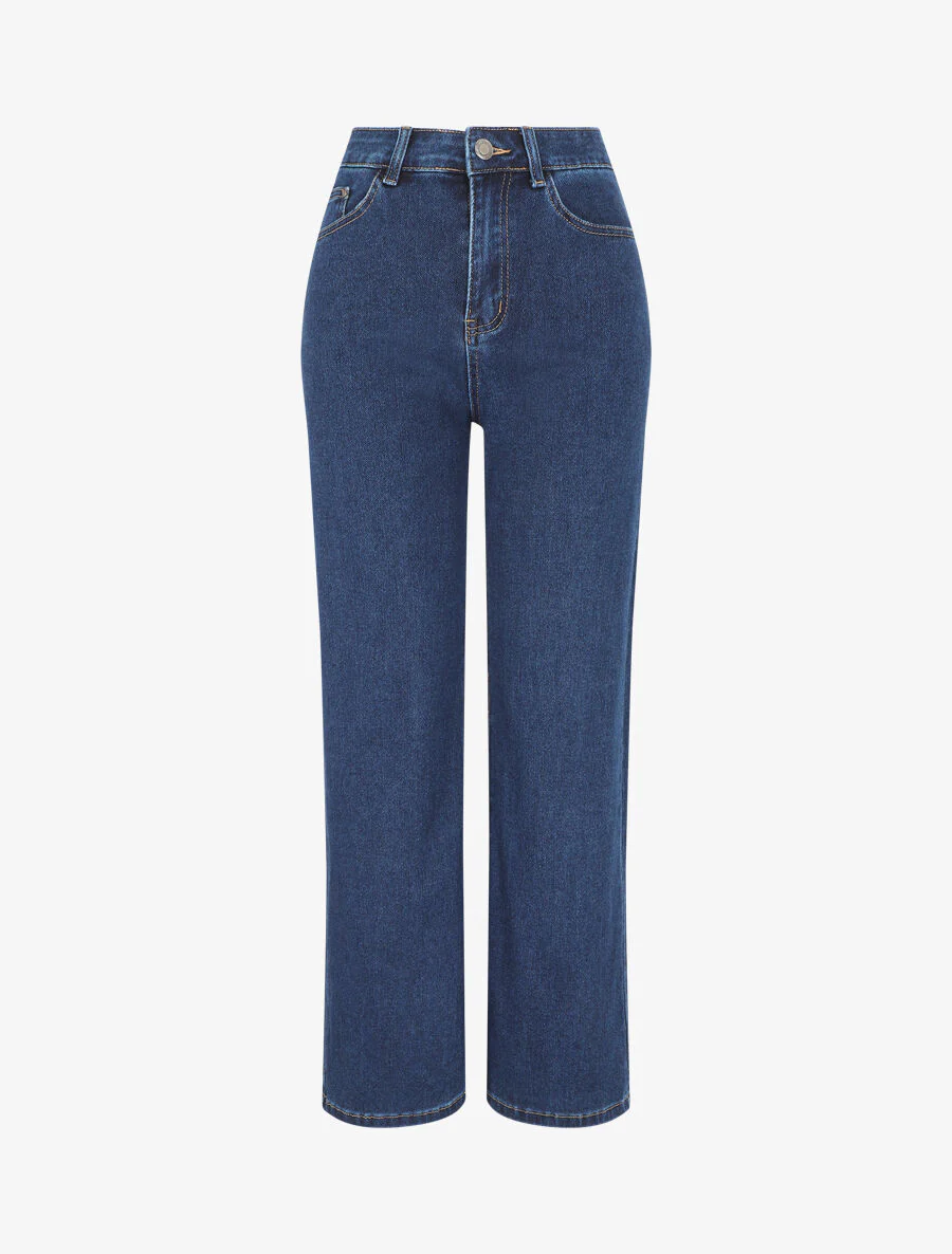 Ruimvallende jeans met hoge taille - Onbewerkt blauw