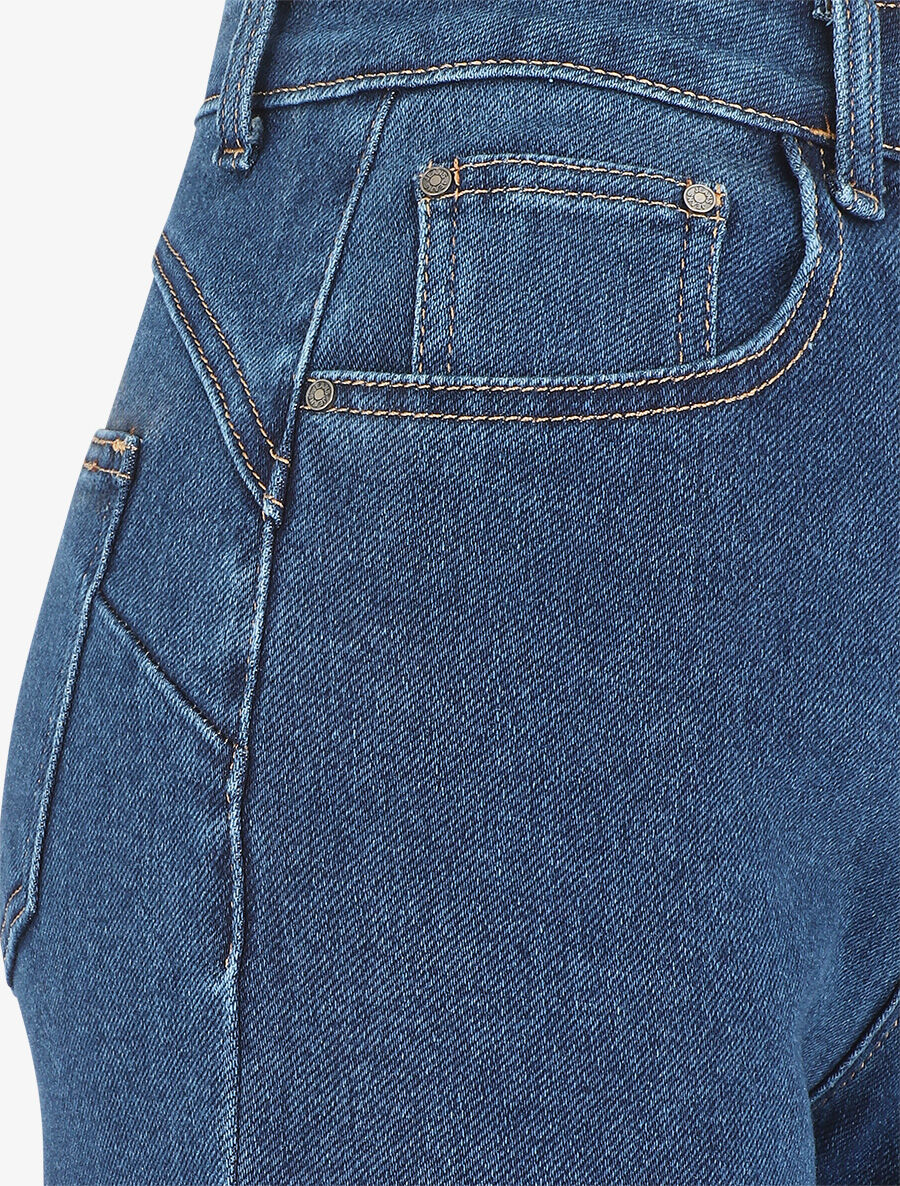 Ruimvallende jeans met hoge taille en gerafelde randen - blauw - Image 3