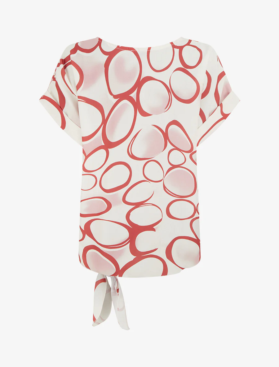 Ruimvallende top met korte mouwen en cirkelprint. - Rood - Image 2