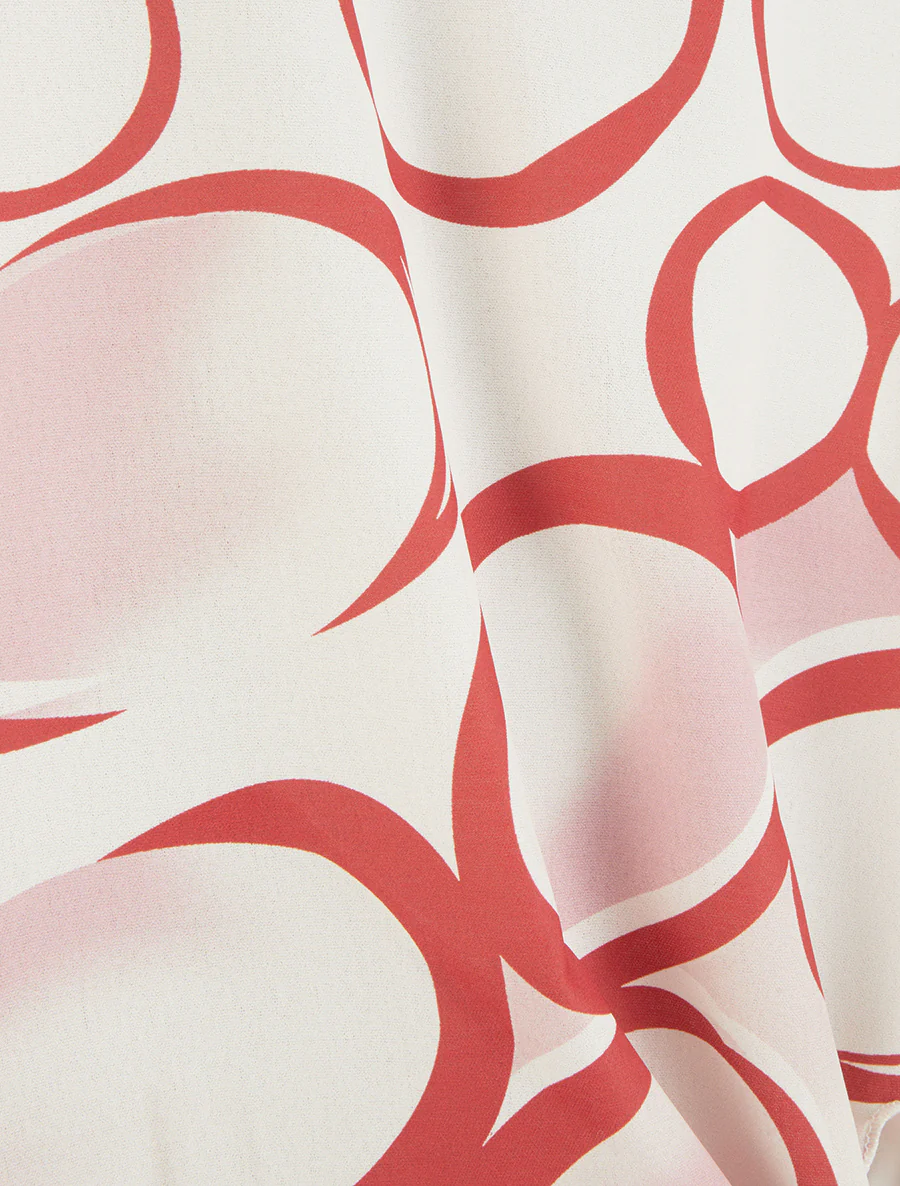 Ruimvallende top met korte mouwen en cirkelprint. - Rood - Image 3
