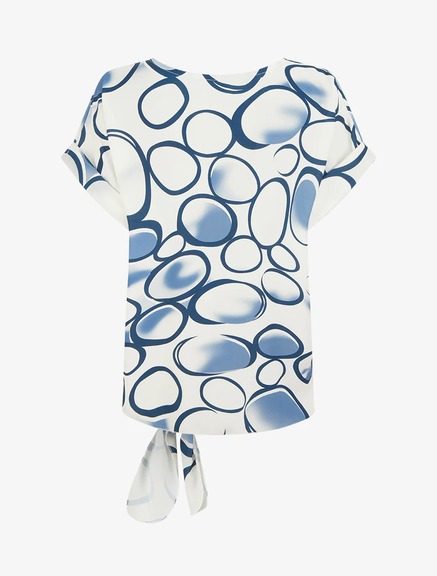 Ruimvallende top met korte mouwen en cirkelprint. - Marine - Image 2