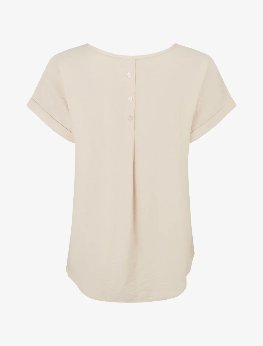 Ruimvallende top met korte mouwen en geplooid detail - Beige - Image 2