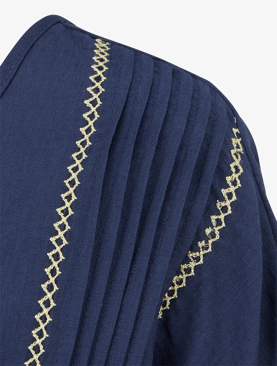 Ruimvallende top met korte mouwen en geplooid detail - Marine - Image 3