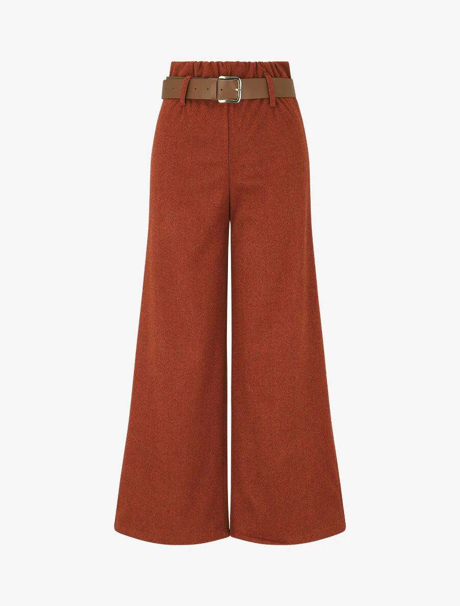 Ruimvallende tweed broek - bordeaux