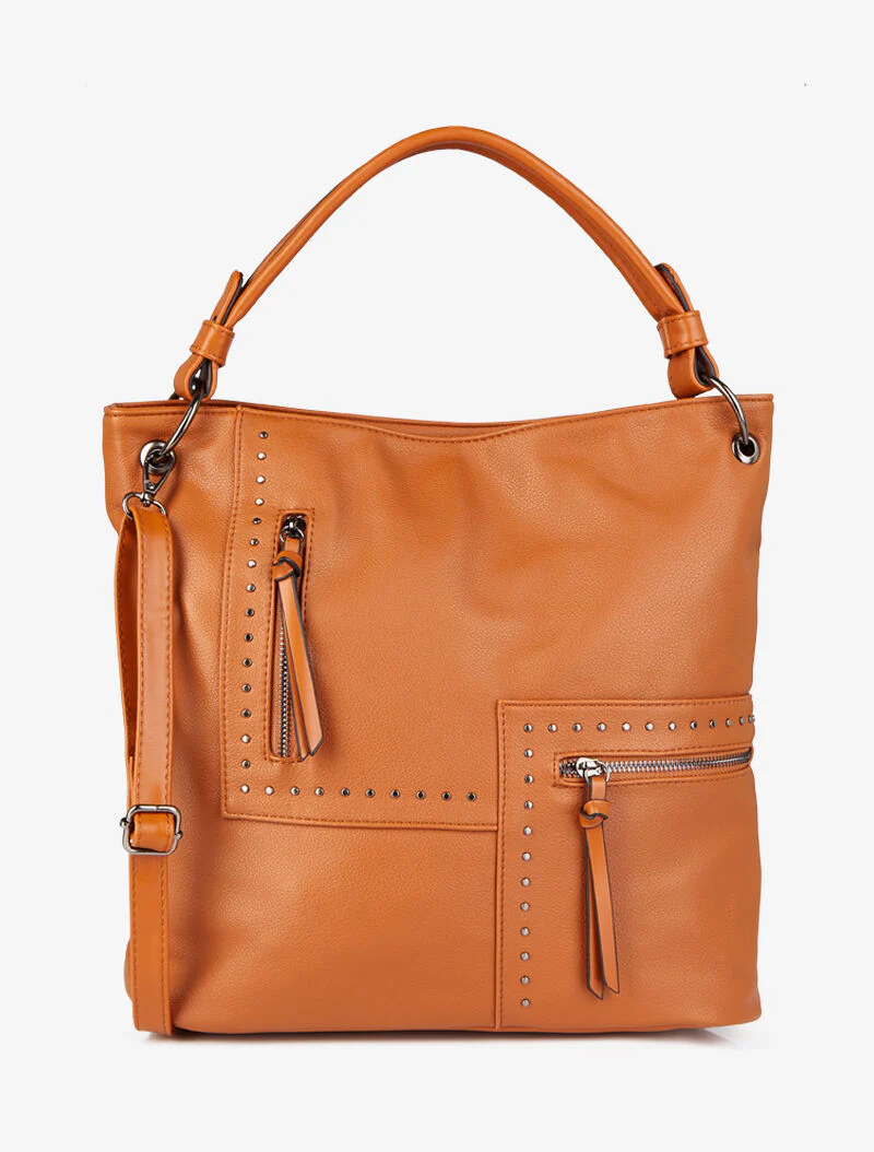 Gespijkerde shopper Katia - Camel