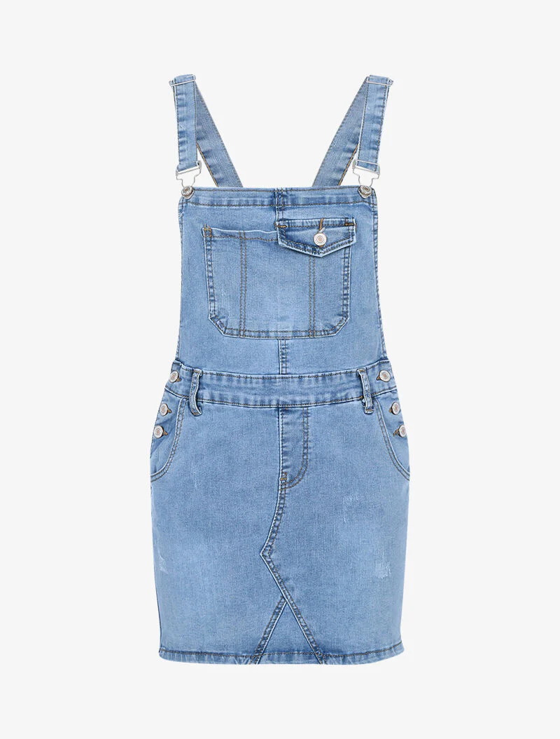 Tuinjurk met zakken op de borst - licht denim