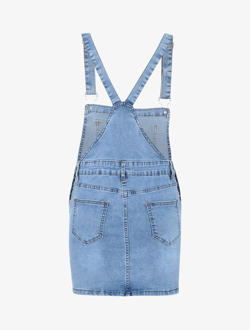 Tuinjurk met zakken op de borst - licht denim - Image 2