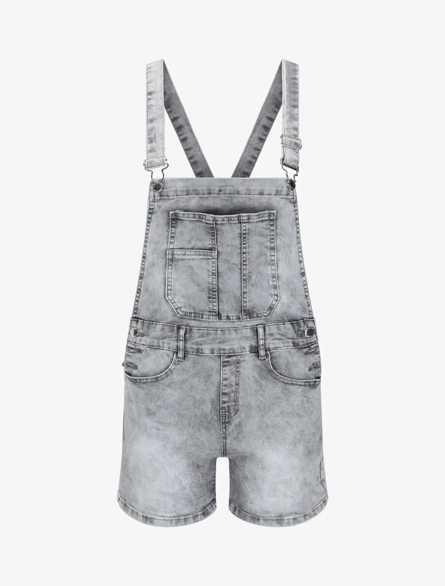 Rechte jeans short overall - Lichtgrijs