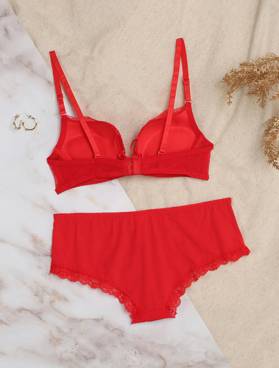 Samen kanten set met strikjes - Rood - Image 2