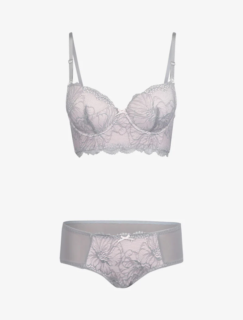 Samenstelling bustier in kant en netstof - Donkergrijs