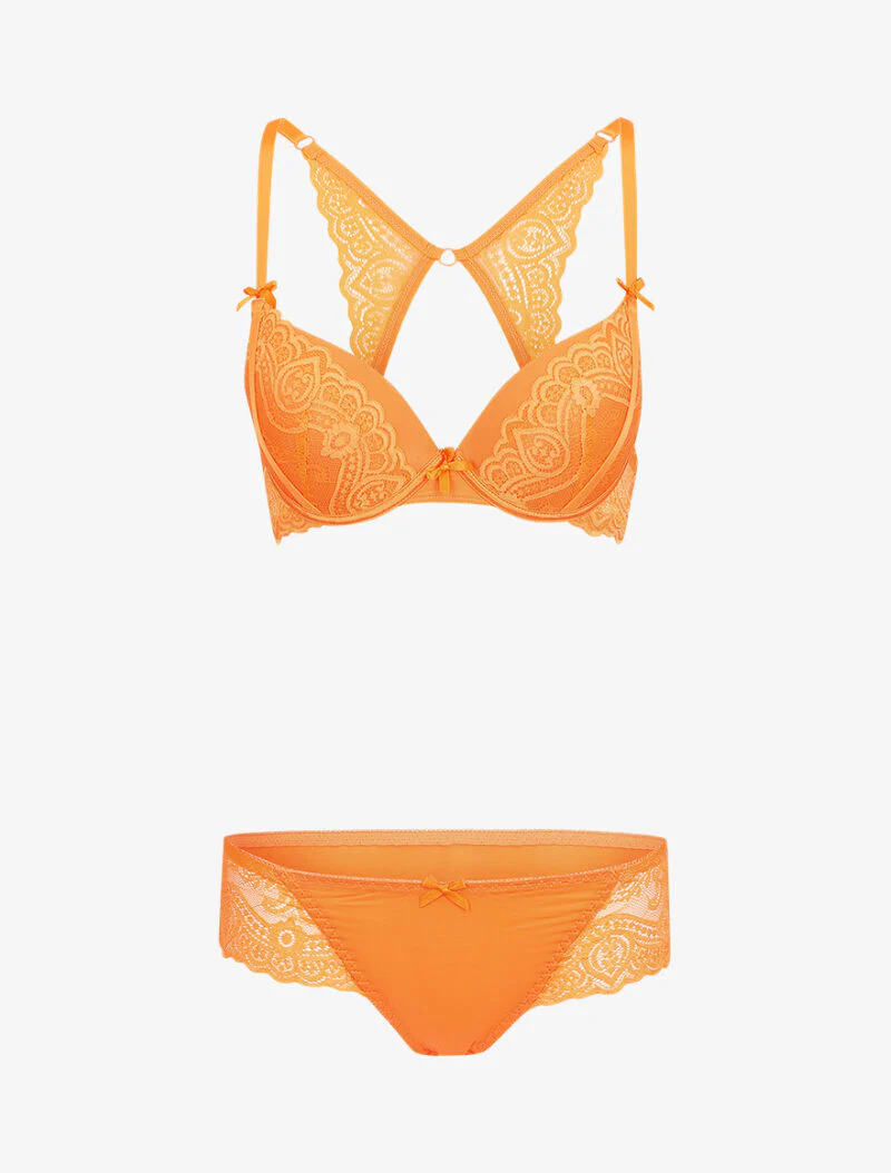 Samenstelling van kanten top met gestileerde bandjes - Oranje