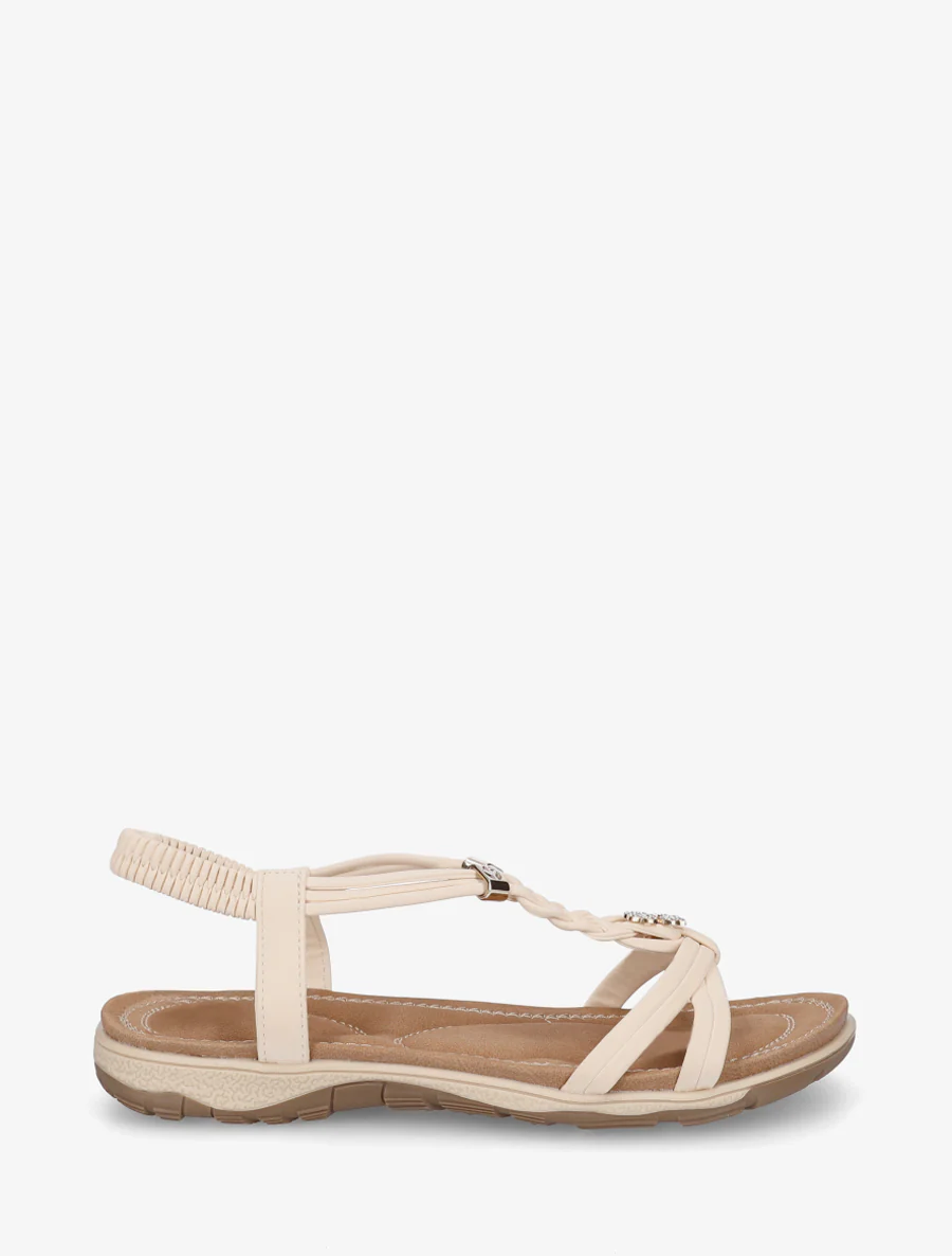 Sandaal met klaver-inzetstuk met strass-steentjes - Beige