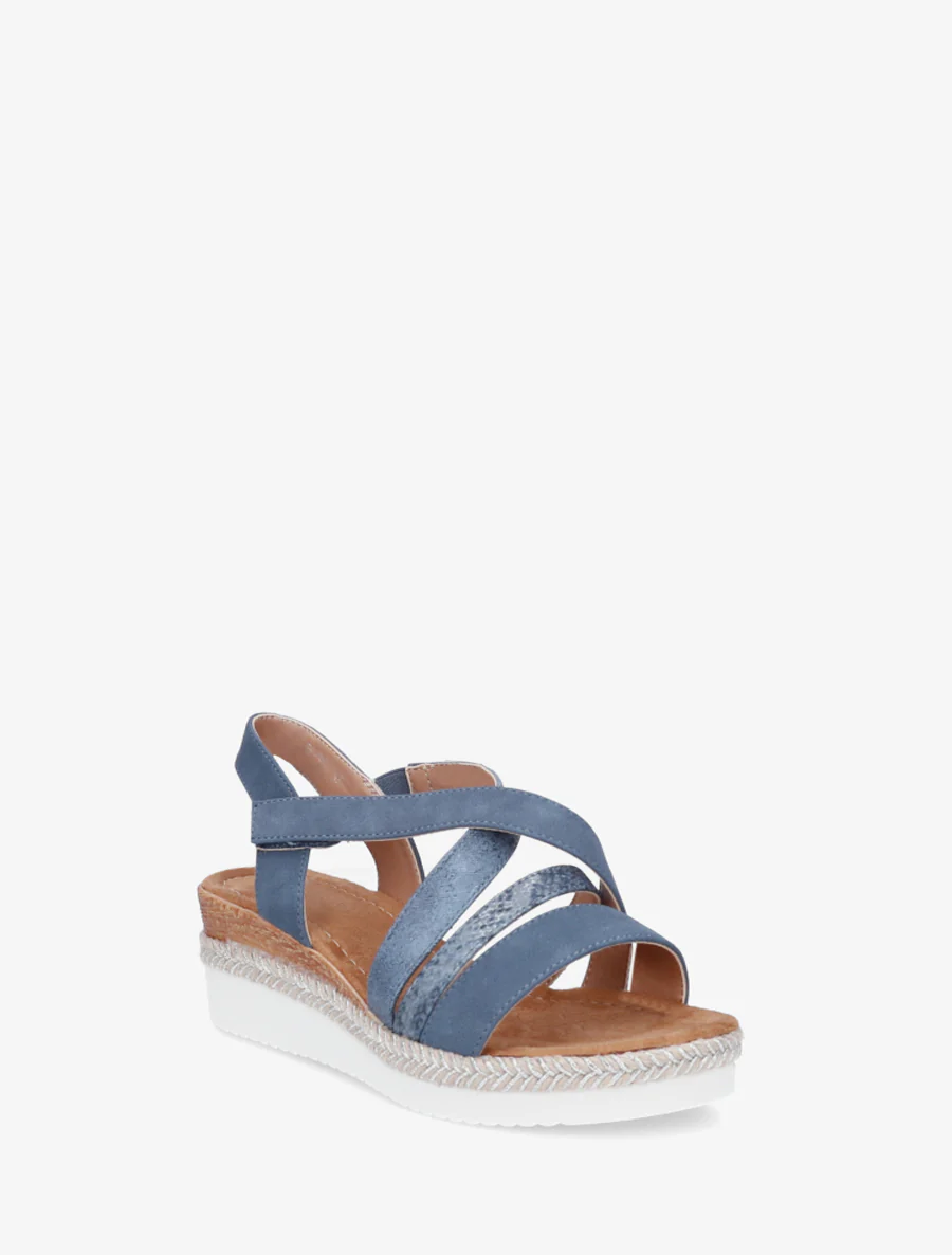 Sandaal met klittenbandsluiting en sleehak - Blauw - Image 2