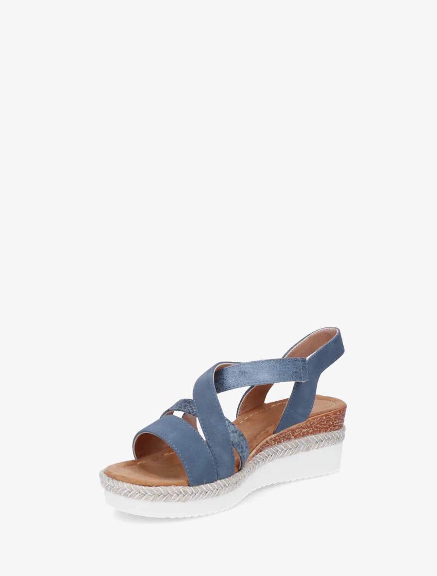 Sandaal met klittenbandsluiting en sleehak - Blauw - Image 3