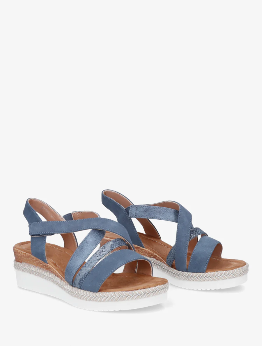 Sandaal met klittenbandsluiting en sleehak - Blauw - Image 4