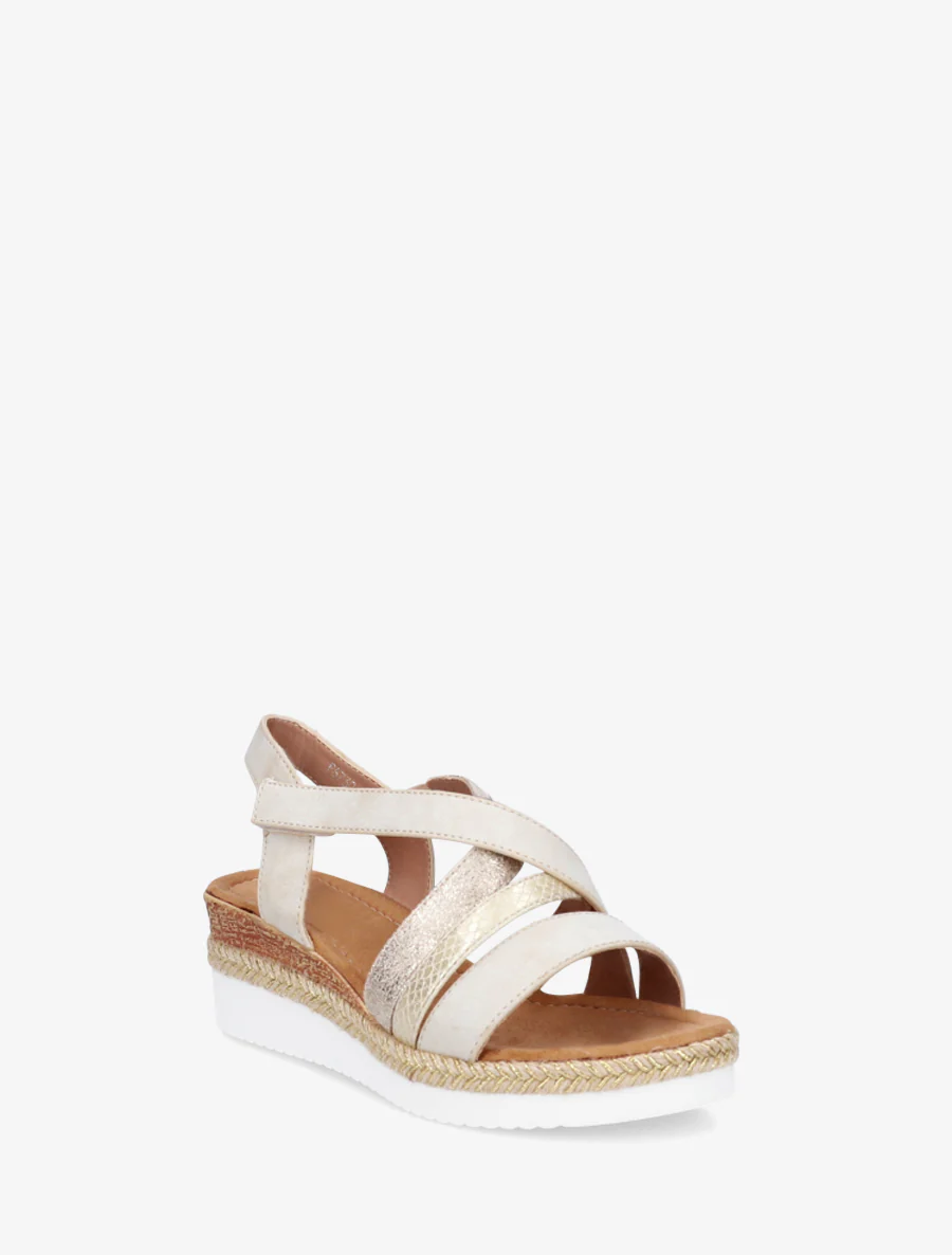 Sandaal met klittenbandsluiting en sleehak - Beige - Image 2