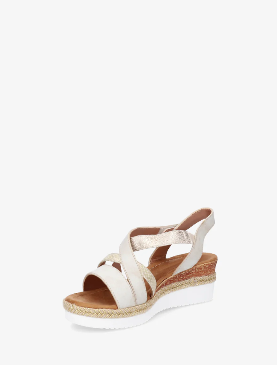 Sandaal met klittenbandsluiting en sleehak - Beige - Image 3