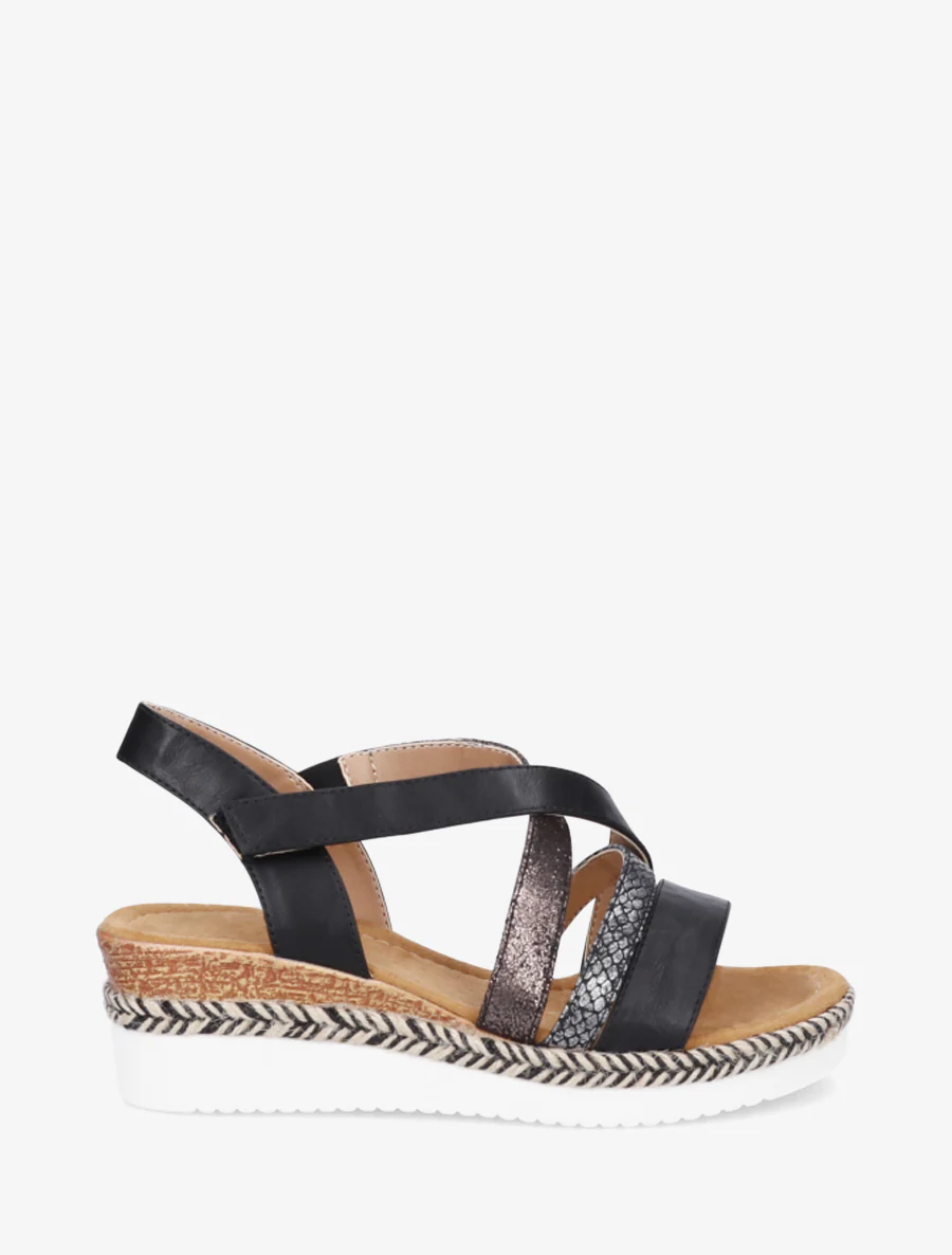 Sandaal met klittenbandsluiting en sleehak - Zwart
