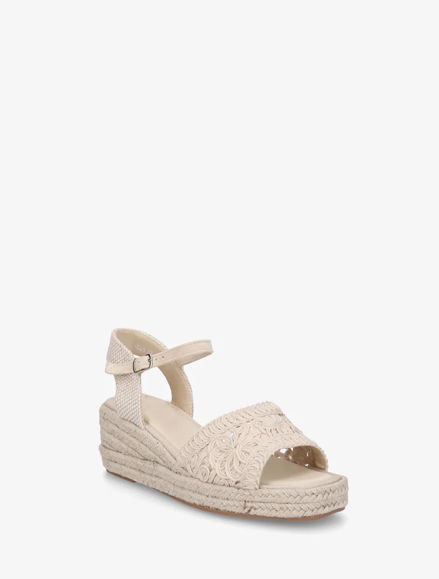 Sandaal met sleehak en raffia zool - Beige - Image 2