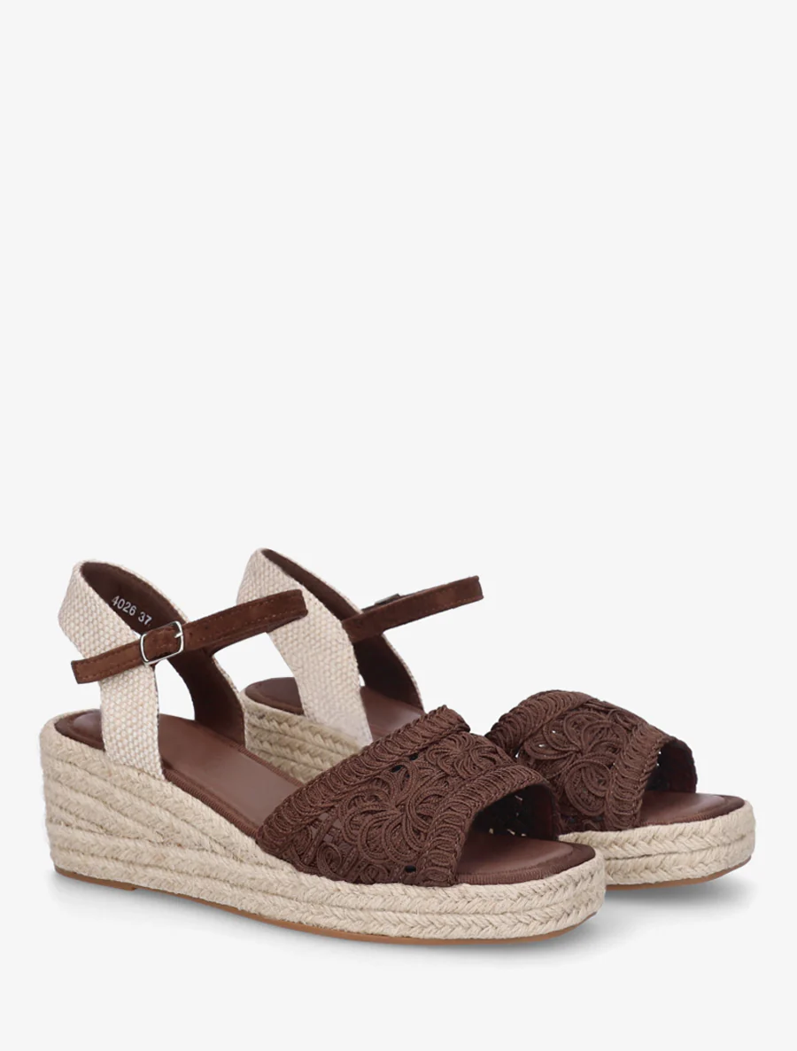 Sandaal met sleehak en raffia zool - Bruin - Image 4