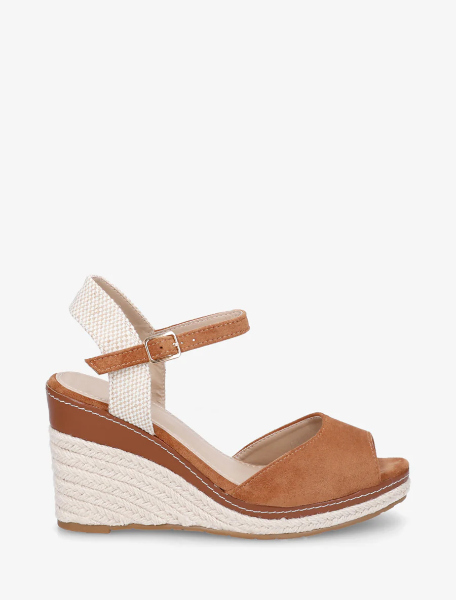 Sandaal met sleehak in espadrillestijl - Kameel