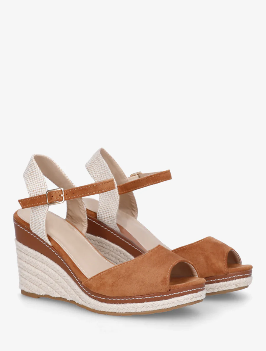 Sandaal met sleehak in espadrillestijl - Kameel - Image 4
