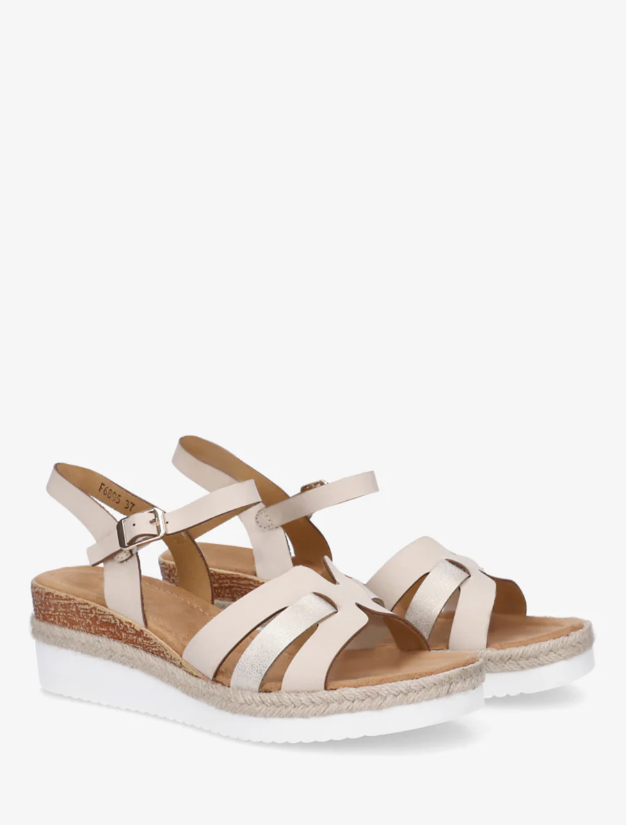 Sandaal met sleehak versierd met een vlecht - Beige - Image 4