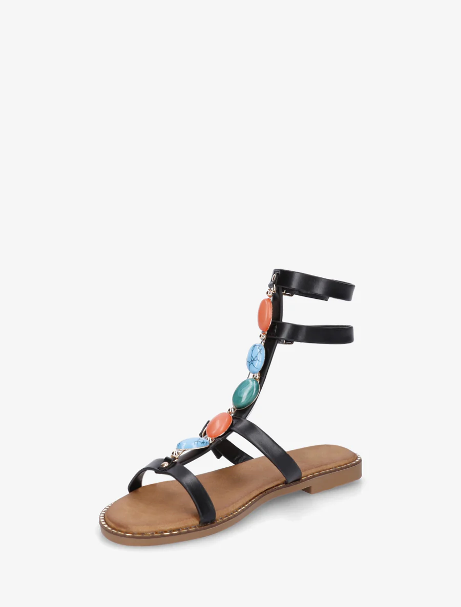 Sandaaltjes in gladiatorstijl met stenen - Zwart - Image 3