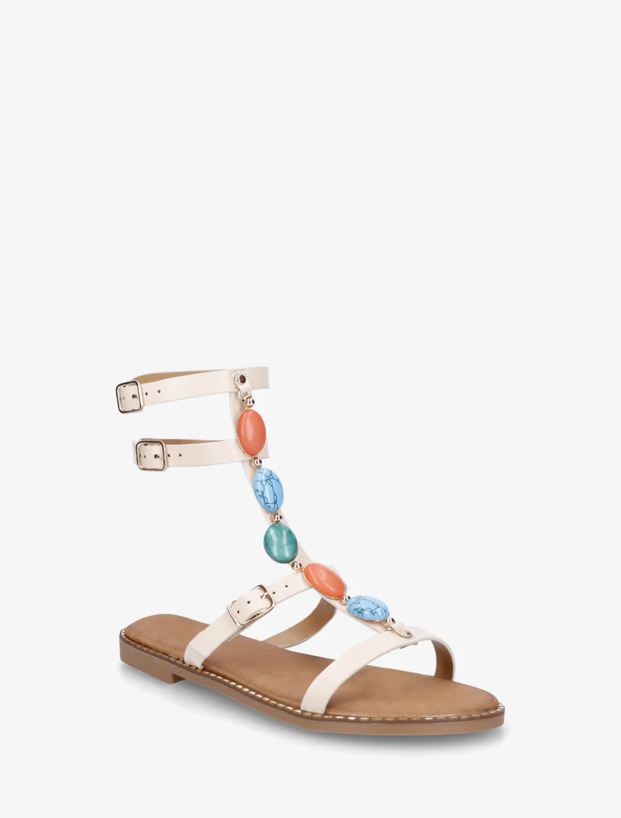 Sandaaltjes in gladiatorstijl met stenen - Beige - Image 2