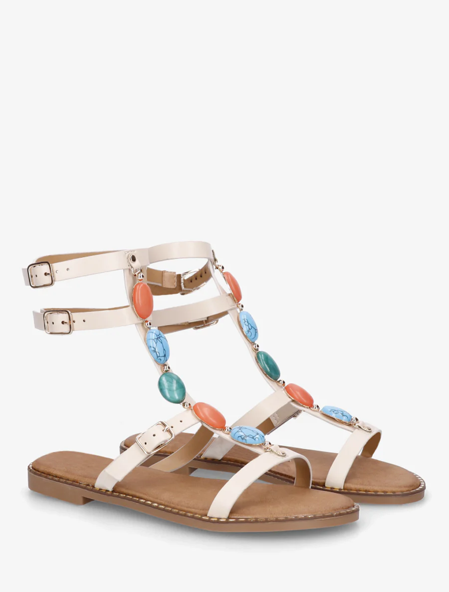 Sandaaltjes in gladiatorstijl met stenen - Beige - Image 4