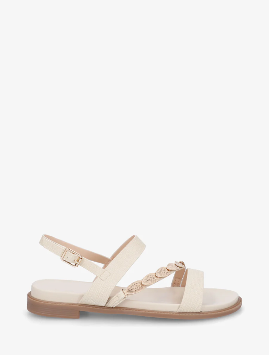 Sandaaltjes van imitatieleer met bladsieraad - Beige