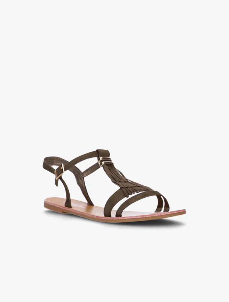 Sandalen met een T-bandje en franjes - donkergroen - Image 2