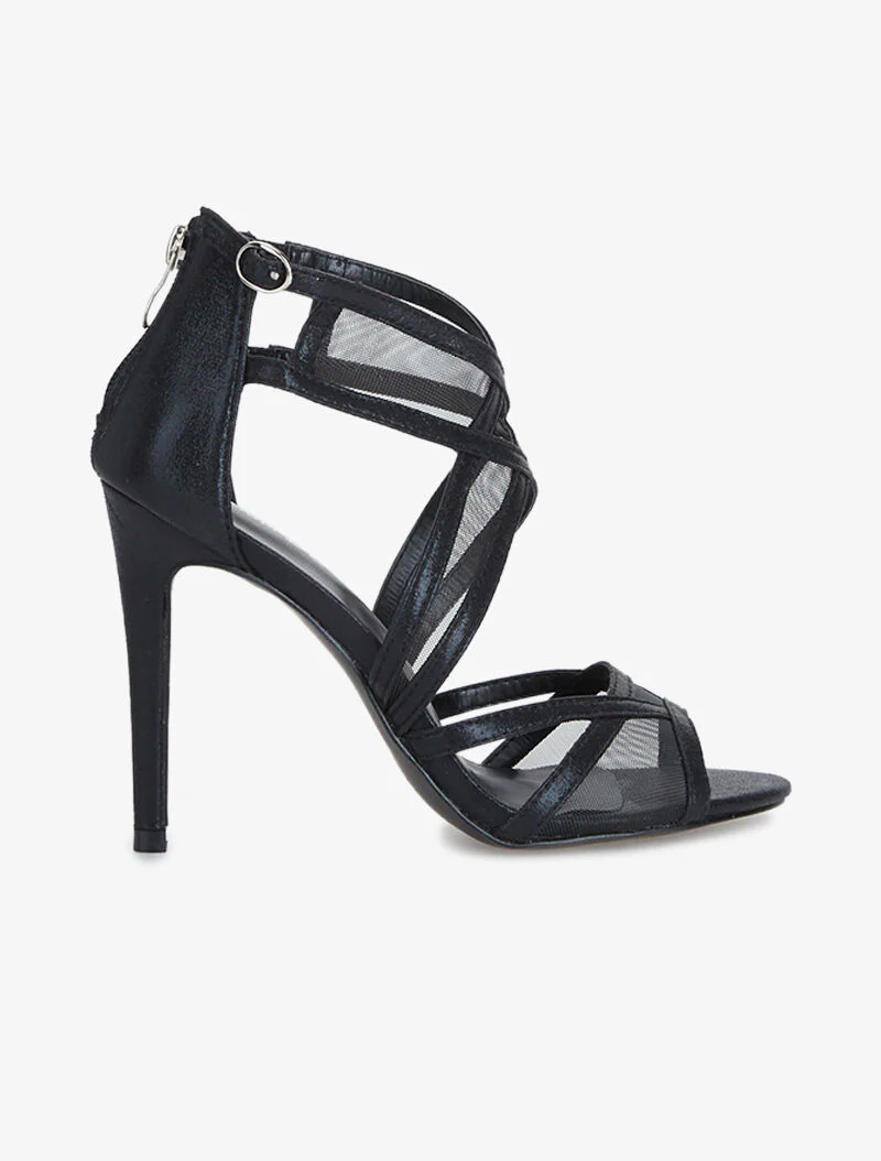 Sandalen met fijne bandjes en netstof - zwart