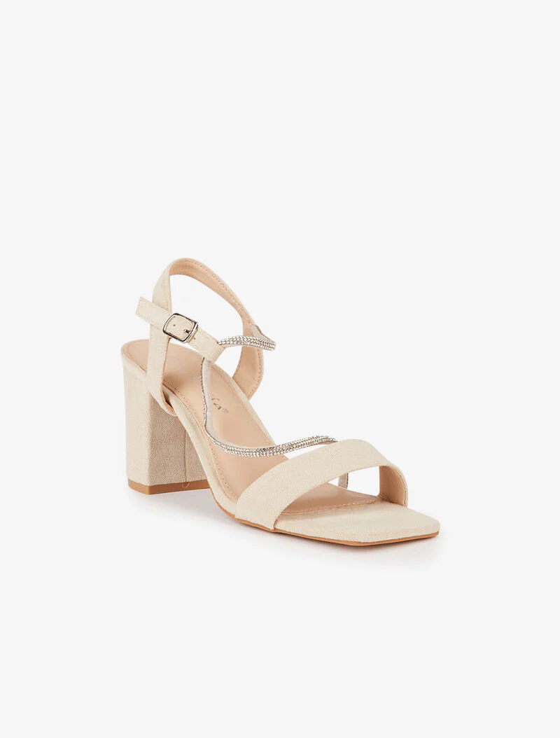 Sandalen met gegolfde strassband - beige - Image 2