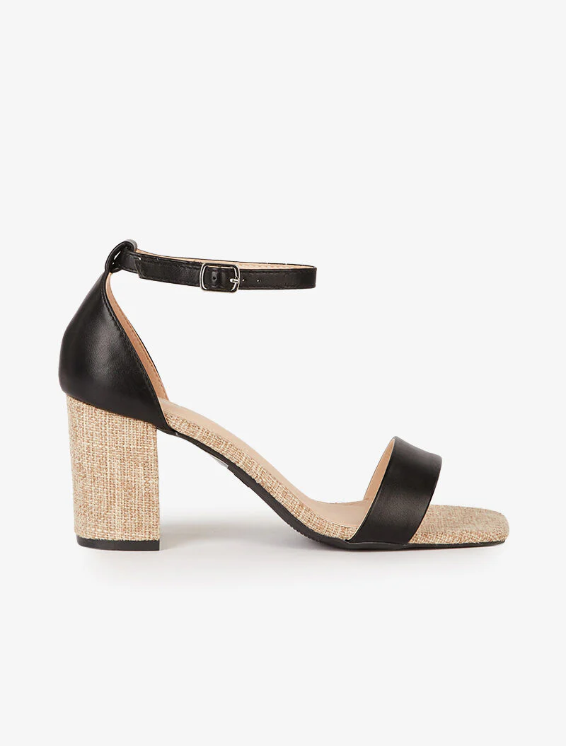 Sandalen met hakken en canvas-effect zool - zwart