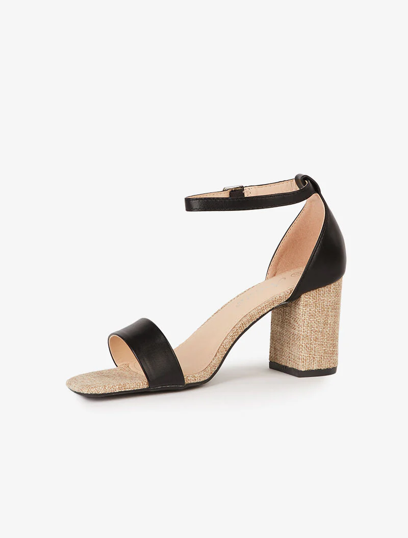 Sandalen met hakken en canvas-effect zool - zwart - Image 3