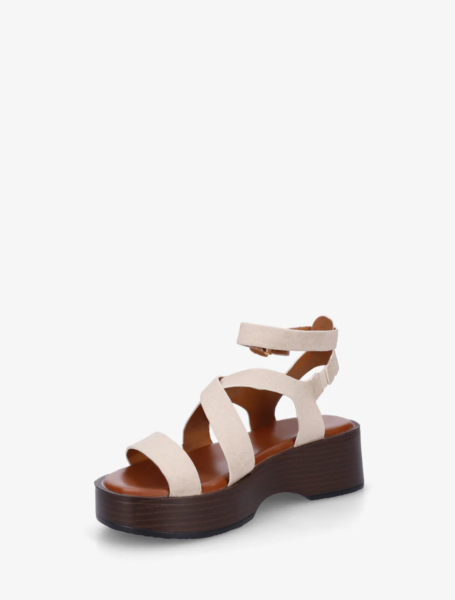 Sandalen met houten effectzool - Beige - Image 3