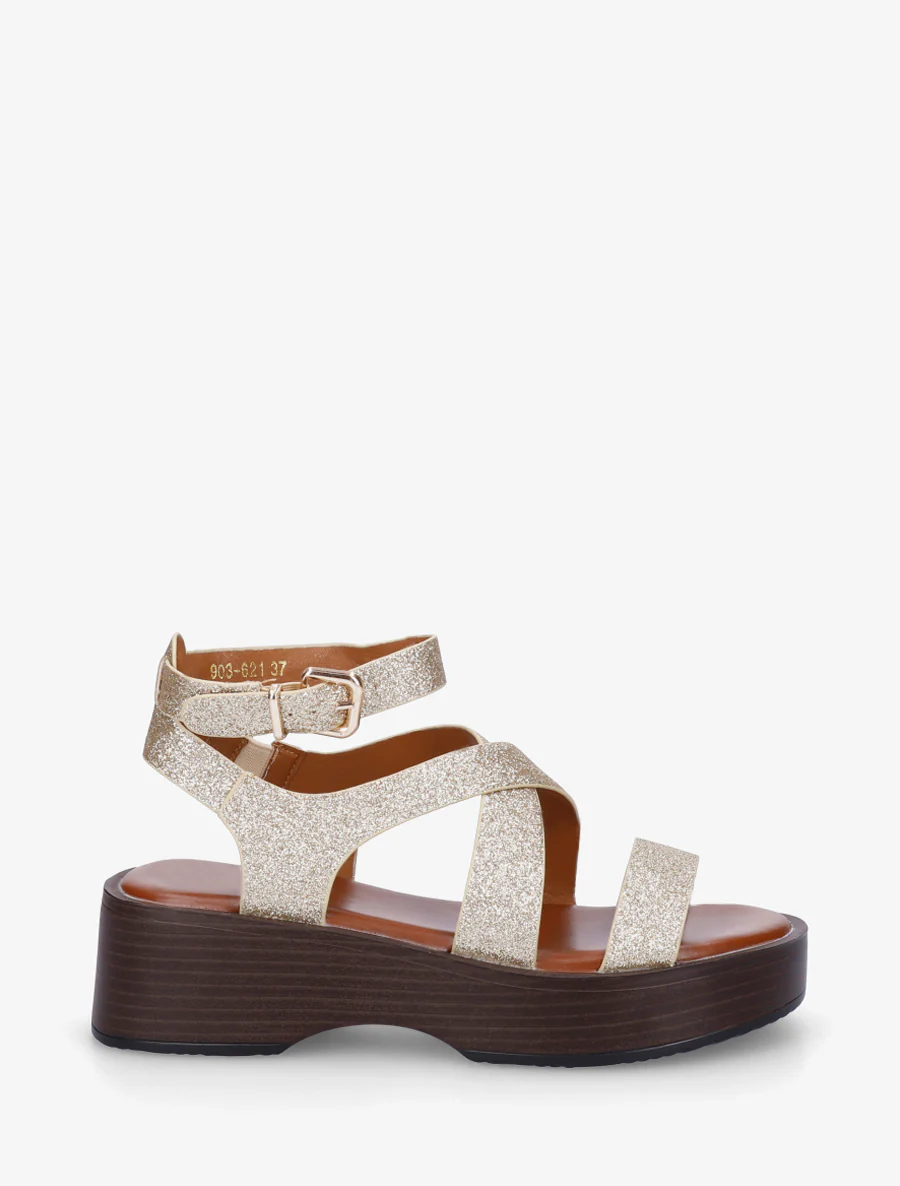 Sandalen met houten effectzool - Goud