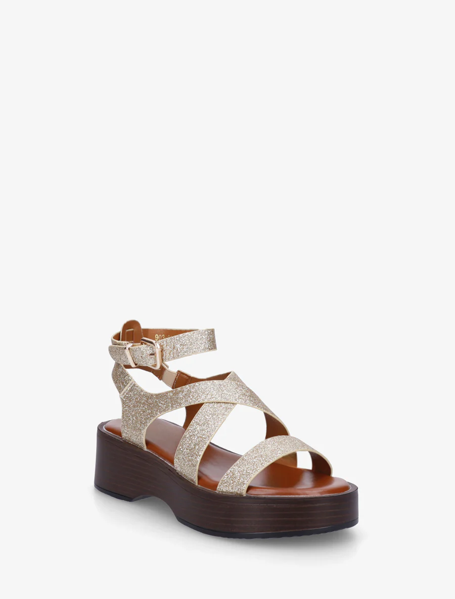 Sandalen met houten effectzool - Goud - Image 2
