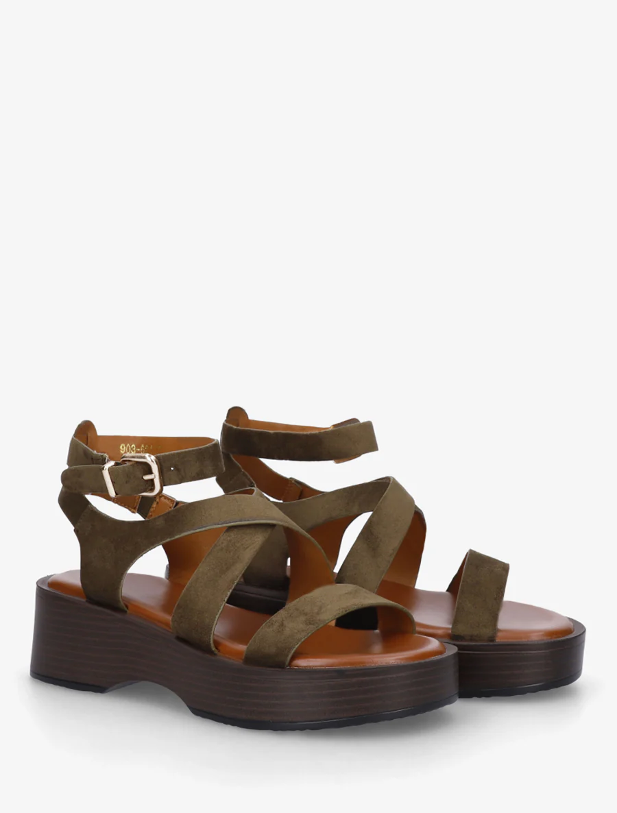Sandalen met houten effectzool - Kaki - Image 4
