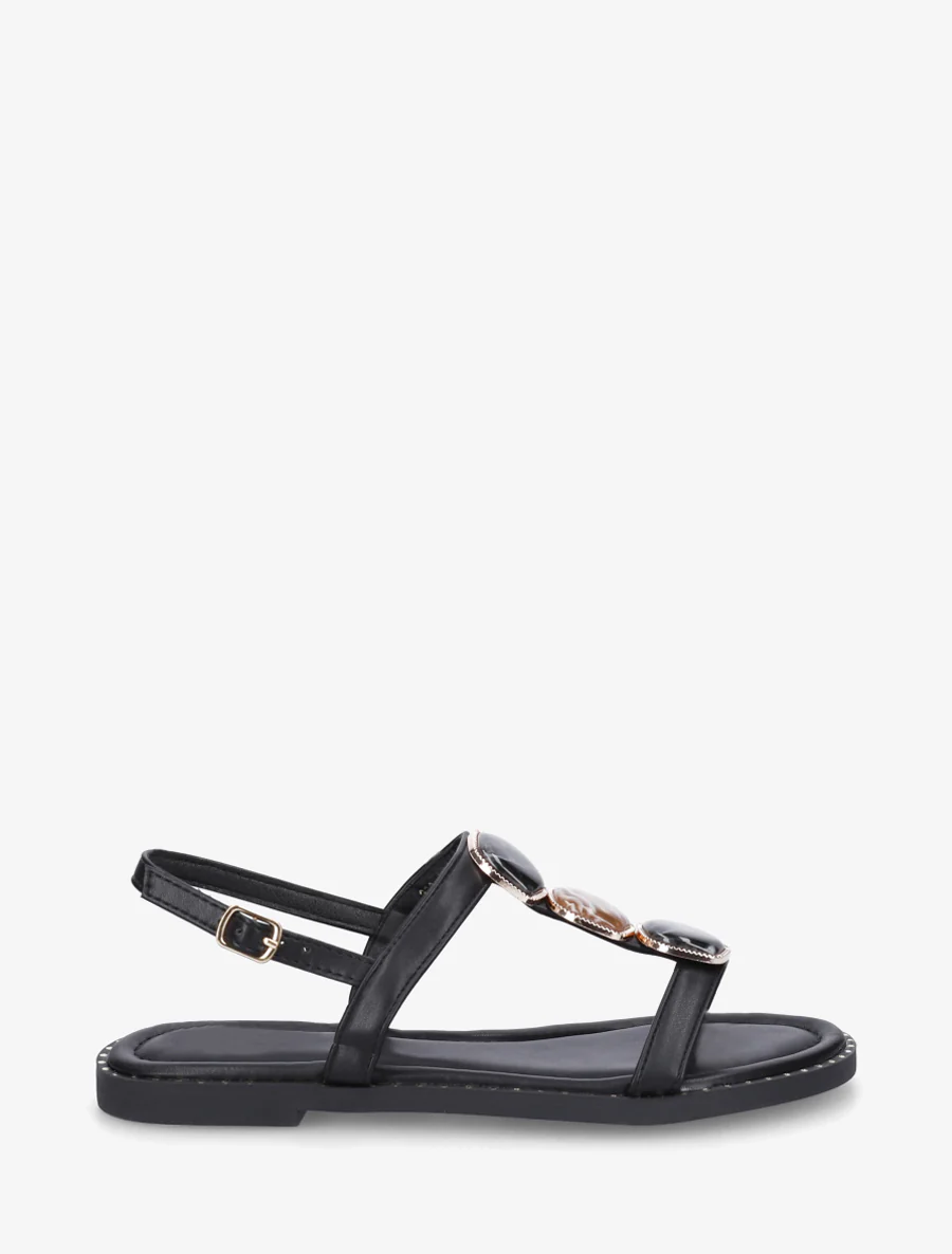Sandalen met inzetstuk van drie stenen - Zwart