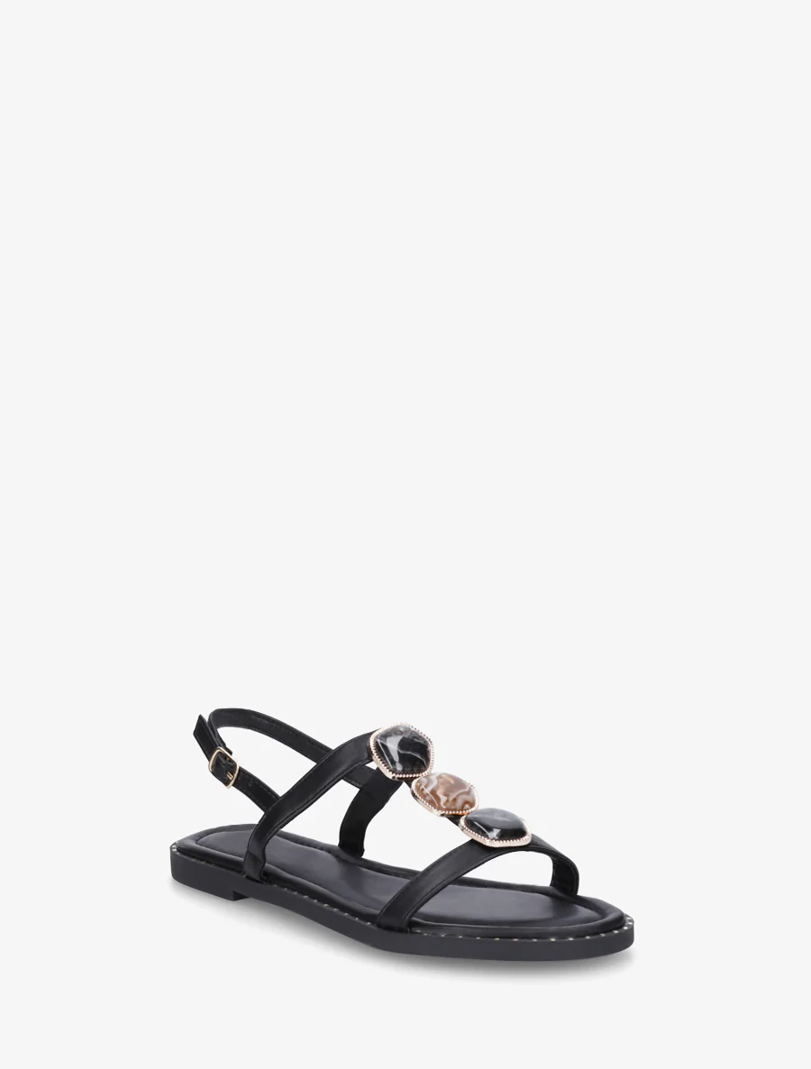 Sandalen met inzetstuk van drie stenen - Zwart - Image 2