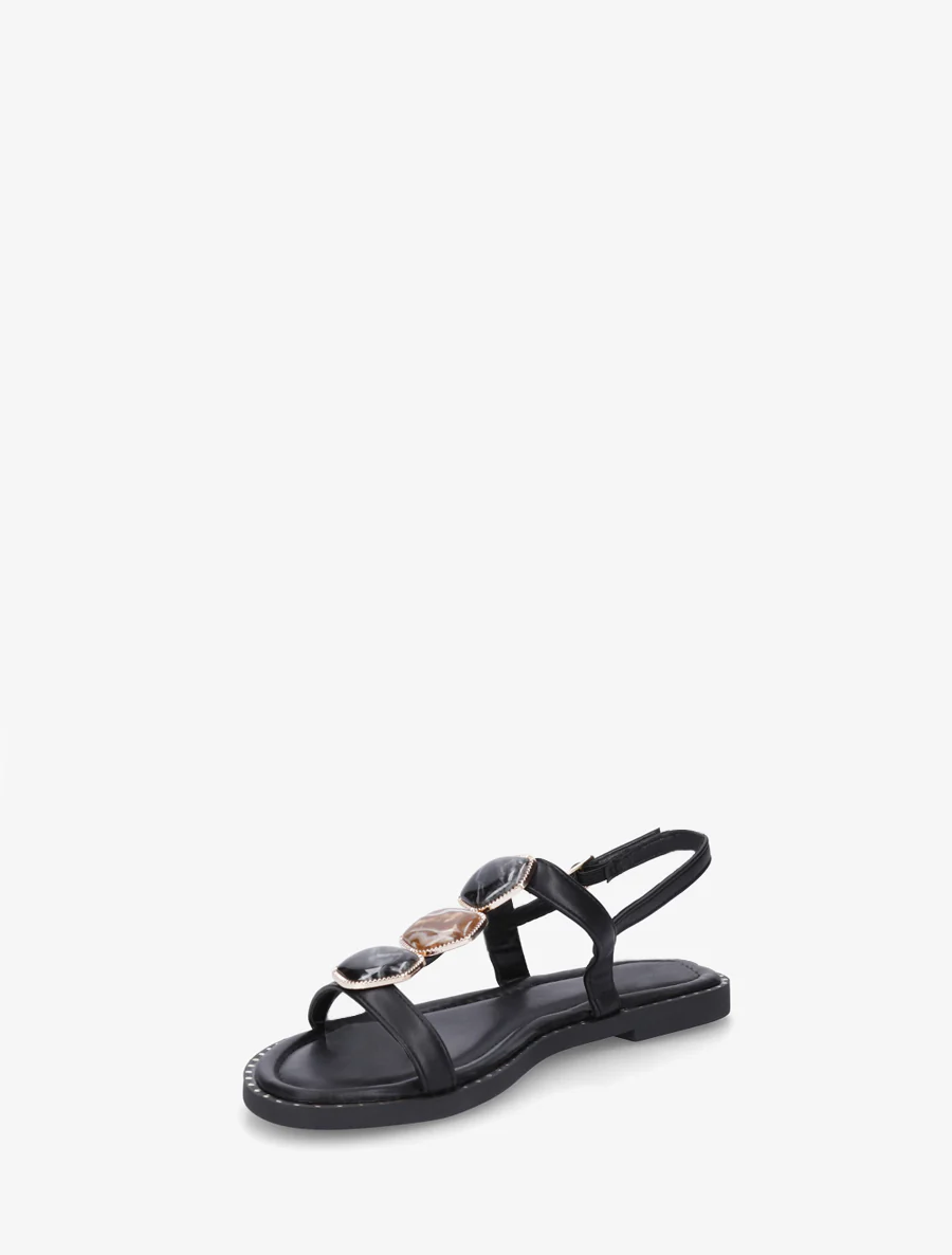 Sandalen met inzetstuk van drie stenen - Zwart - Image 3