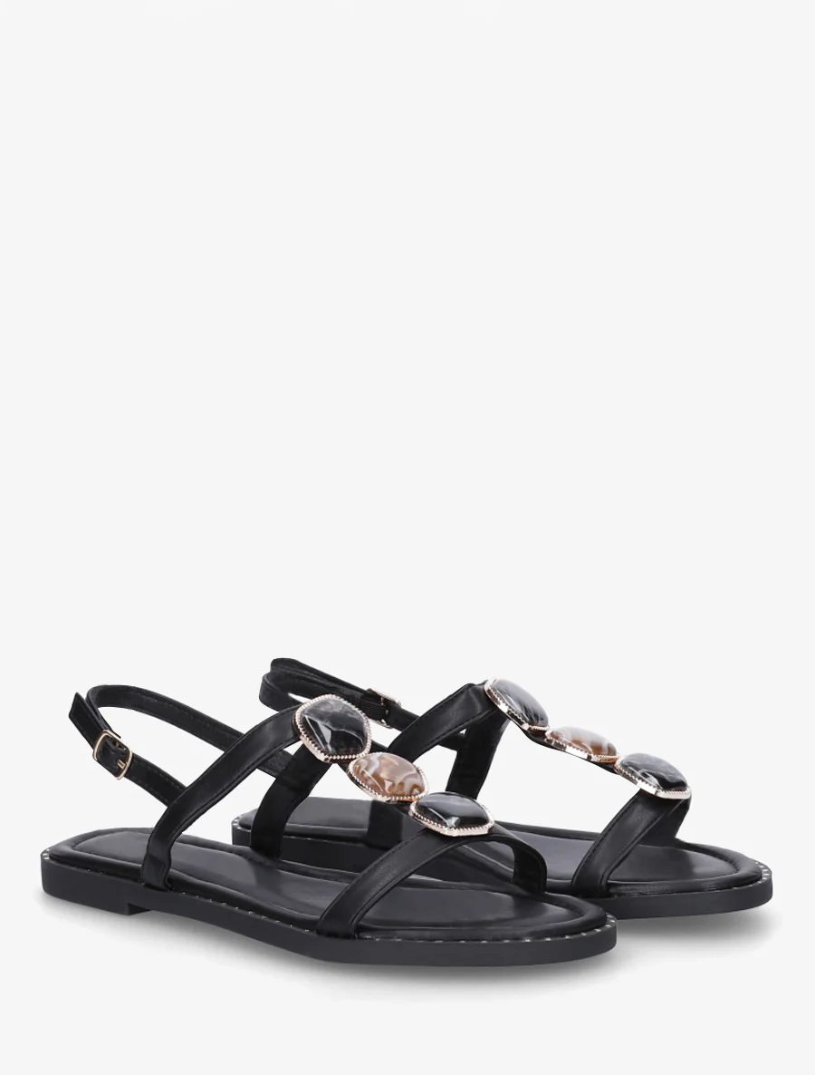 Sandalen met inzetstuk van drie stenen - Zwart - Image 4