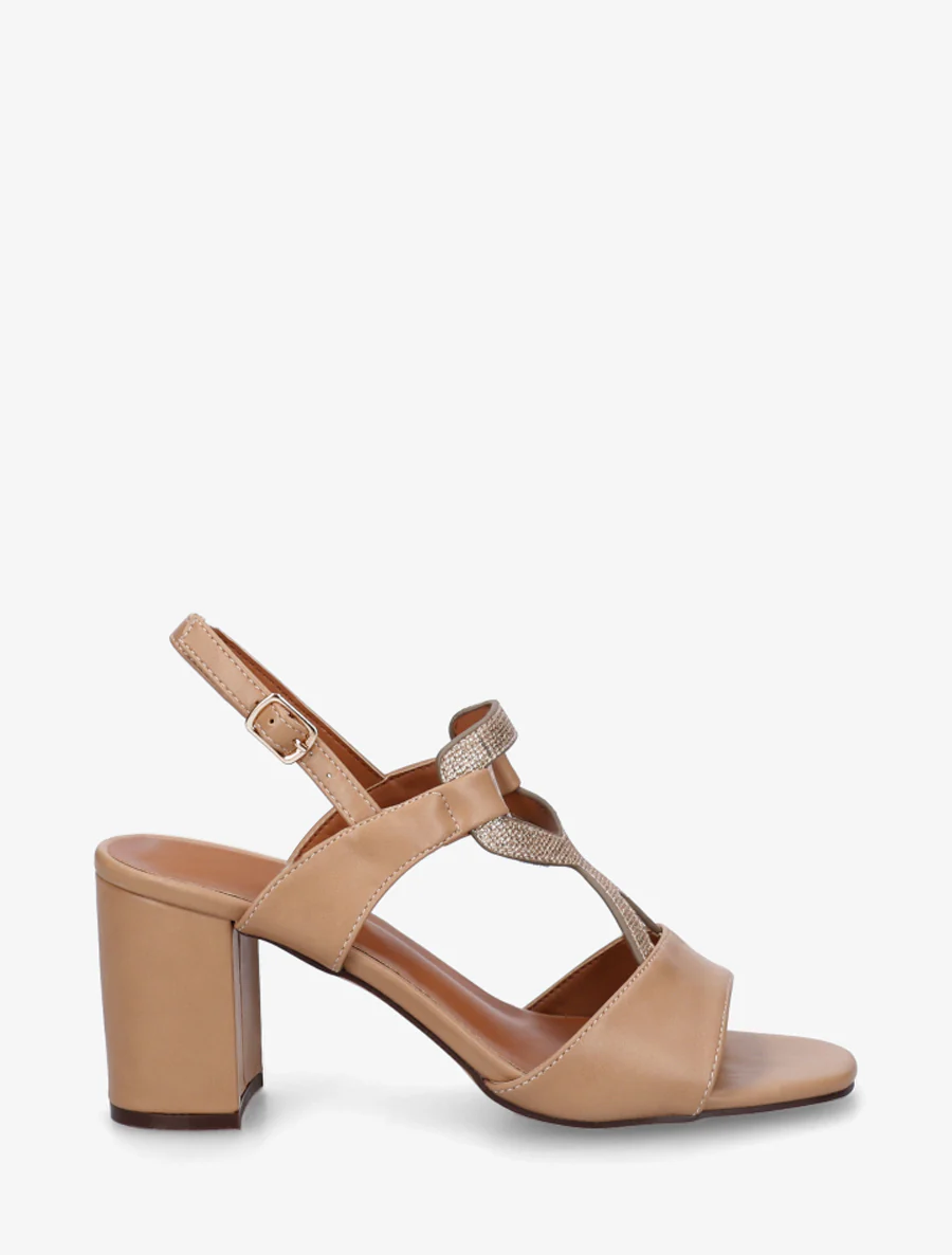 Sandalen met iriserend inzetstuk - Donker beige