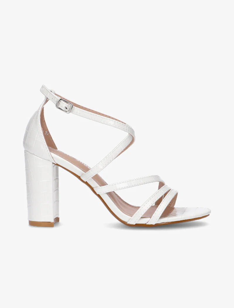 Sandalen met krokodillenprint en drievoudige bandjes - wit